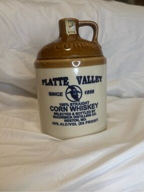 McCormick Platte Valley 100% Straight Corn Whiskey Ceramic Jug - Brown & Cream